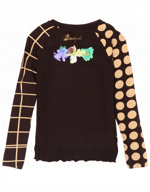 Desigual Womens Graphic Top Long Sleeve UK 10 Small Black Floral Cotton