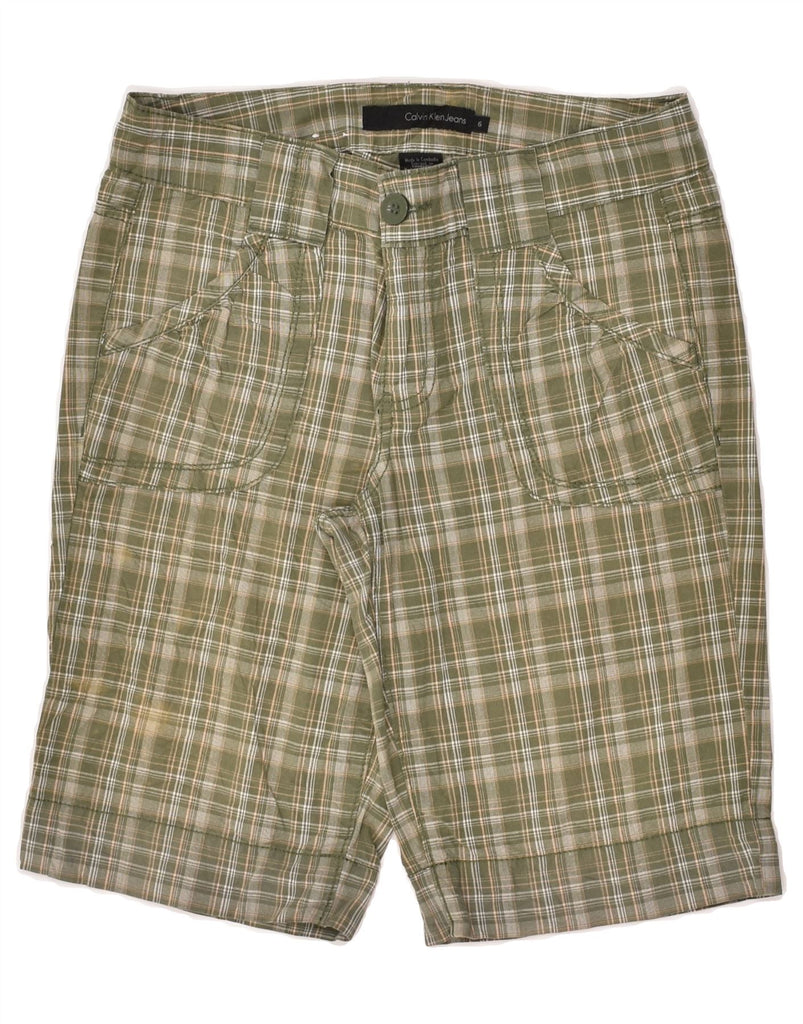 CALVIN KLEIN Womens Bermuda Shorts US 6 Medium W30  Green Check Cotton | Vintage Calvin Klein | Thrift | Second-Hand Calvin Klein | Used Clothing | Messina Hembry 