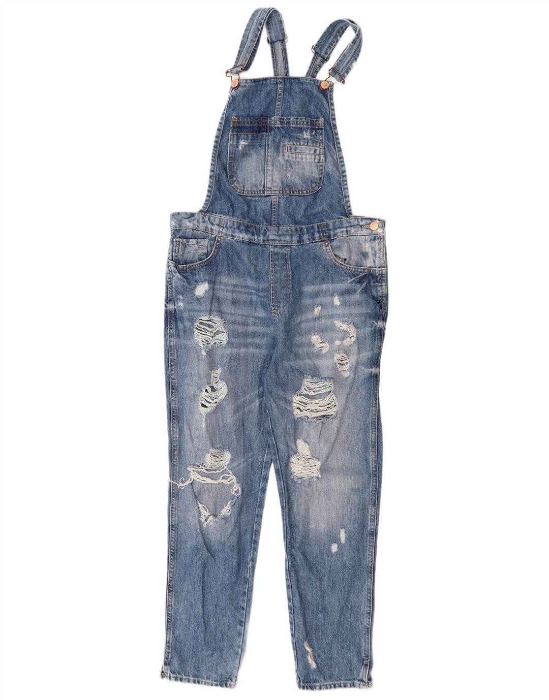 Zara Womens Trafaluc Distressed Dungarees Slim Jeans Medium W32 L27 Blue