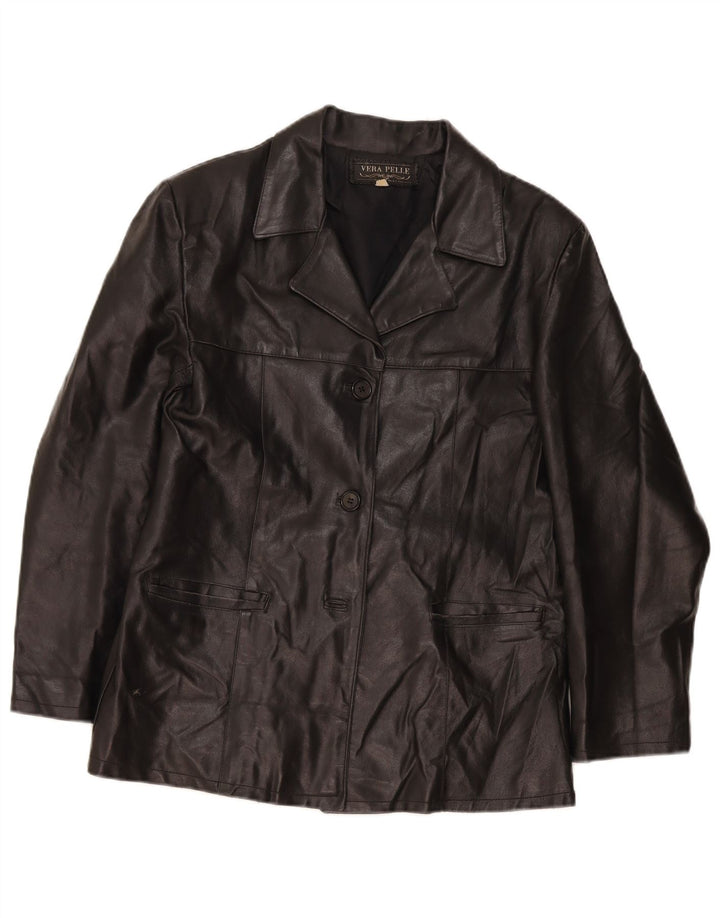 Vintage Womens Leather 3 Button Blazer Jacket UK 14 Medium Black