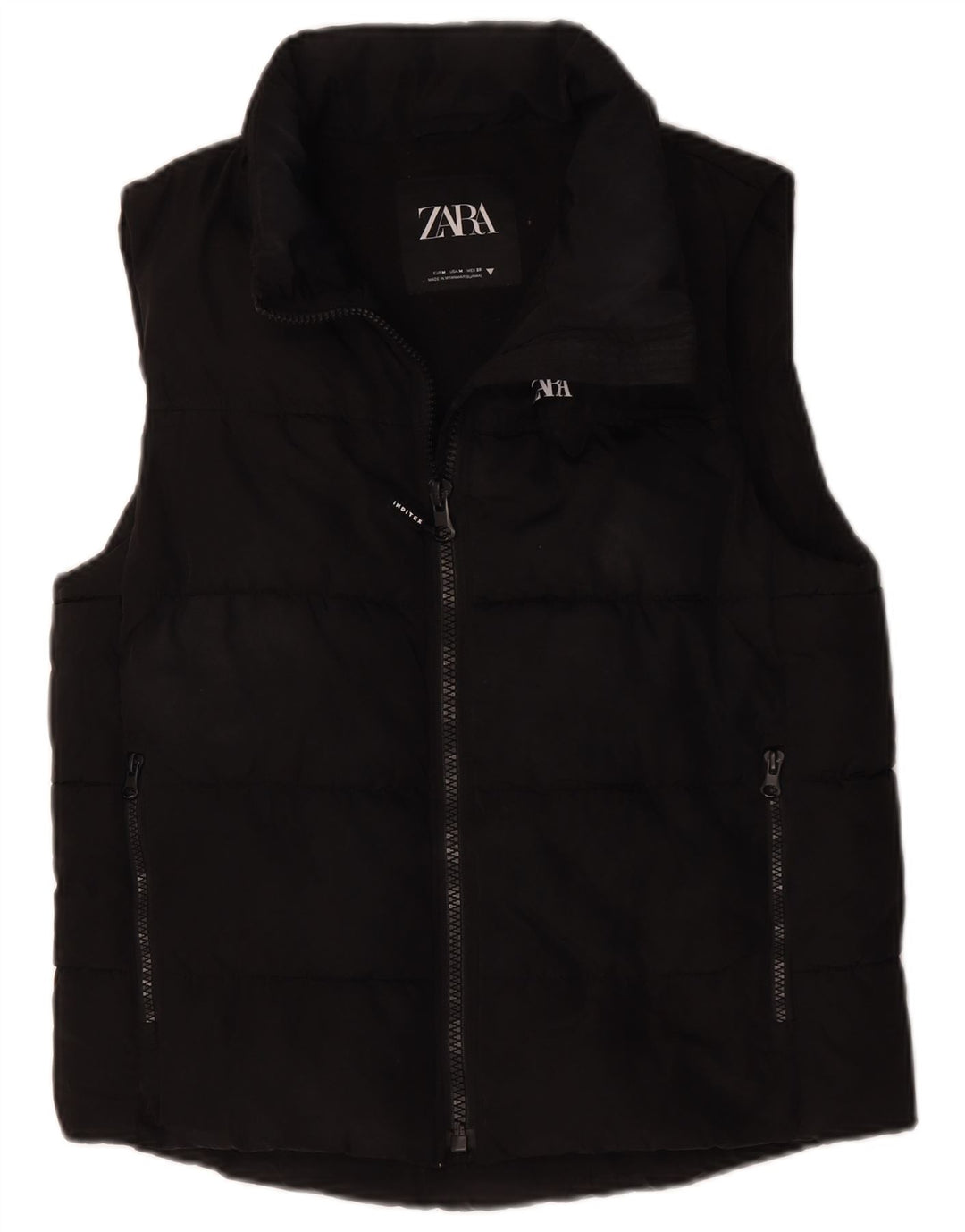 Zara Womens Padded Gilet UK 14 Medium Black Polyester