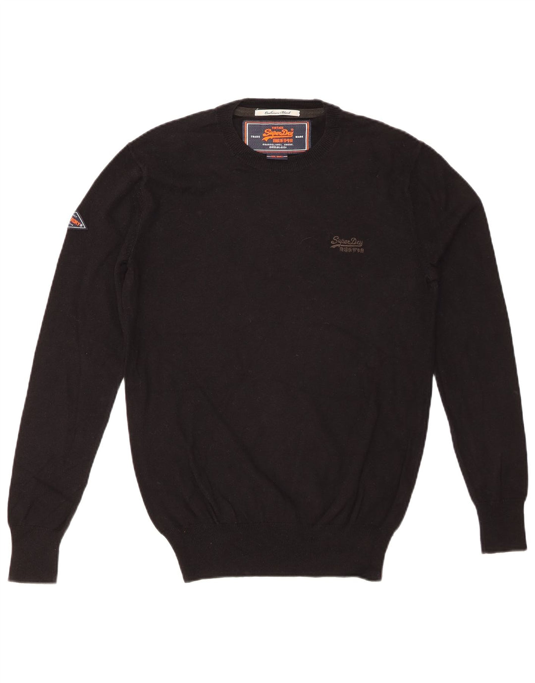 SUPERDRY Mens Crew Neck Jumper Sweater Small Black Cotton