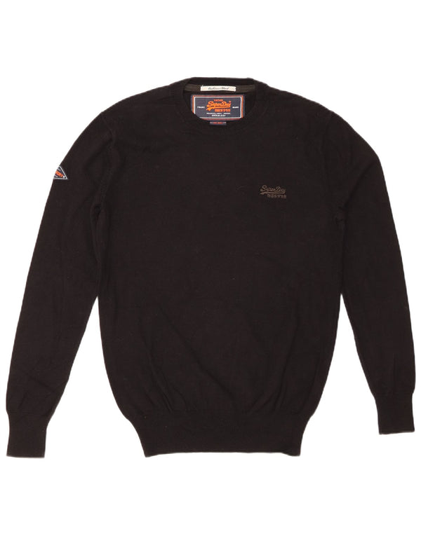 SUPERDRY Mens Crew Neck Jumper Sweater Small Black Cotton