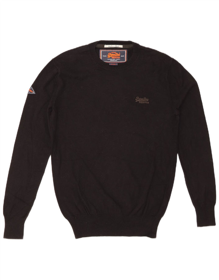 SUPERDRY Mens Crew Neck Jumper Sweater Small Black Cotton