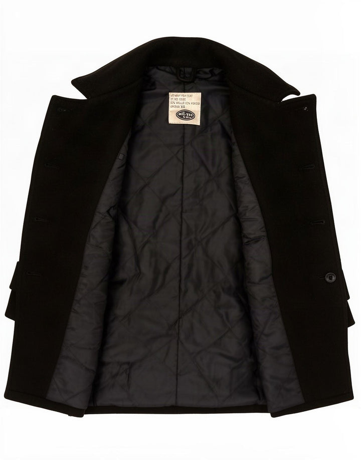 Mil-Tec Mens Loose Fit Pea Coat UK 34 XS Black Wool