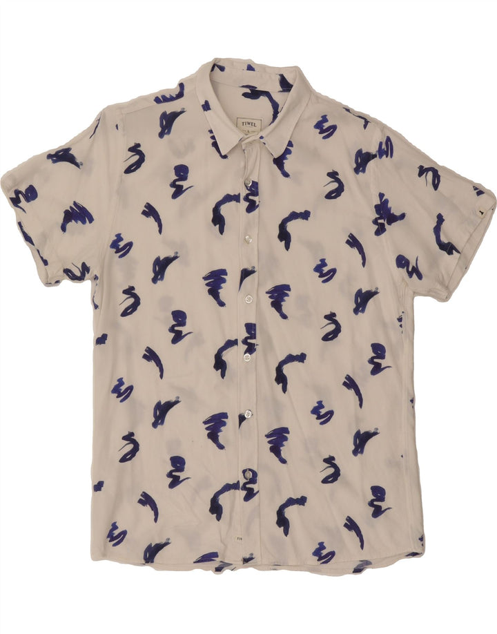 TIWEL Mens Short Sleeve Shirt Large White Spotted Viscose Vintage Tiwel and Second-Hand Tiwel from Messina Hembry 