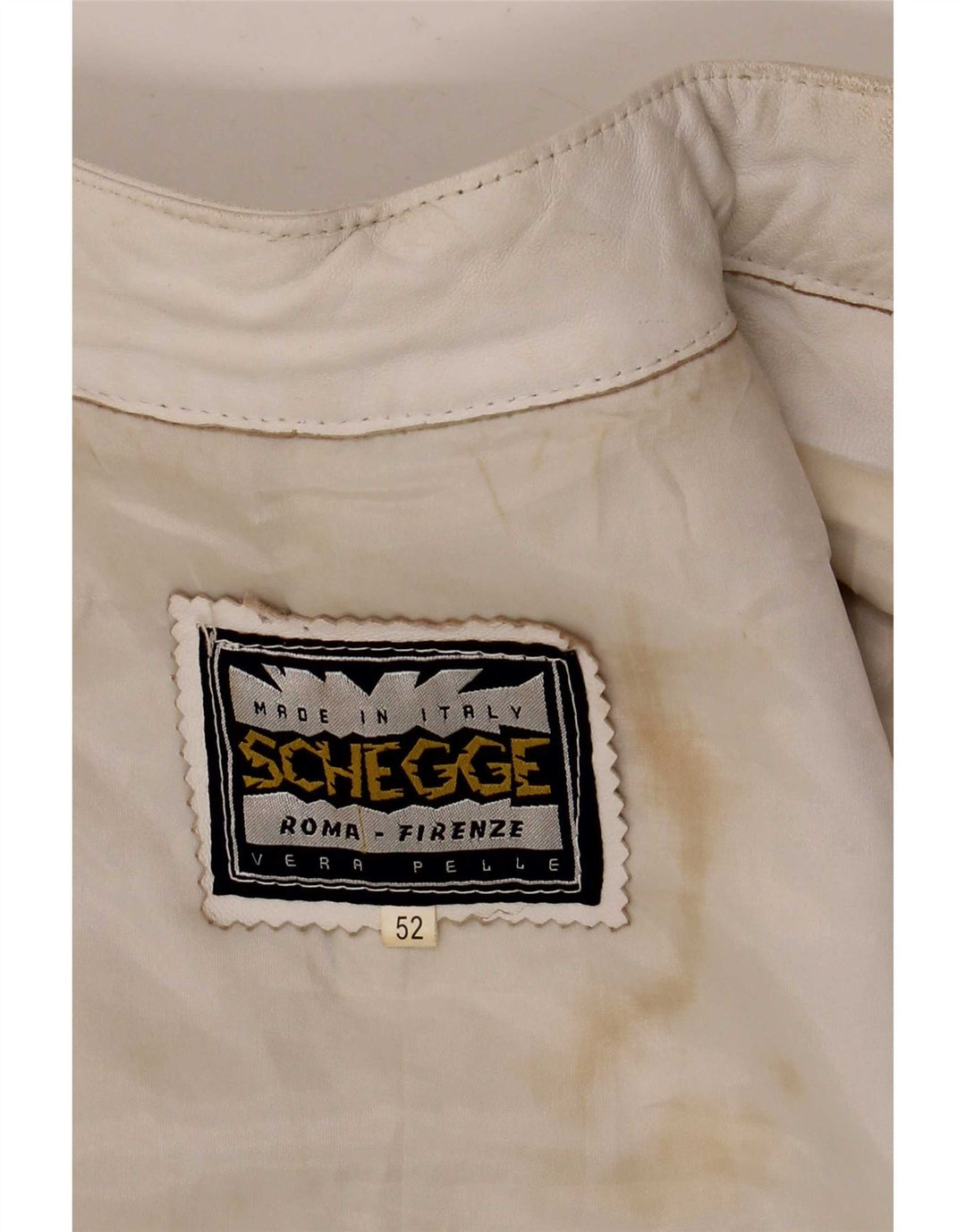 Schegge Womens Leather Racer Jacket IT 52 2XL White