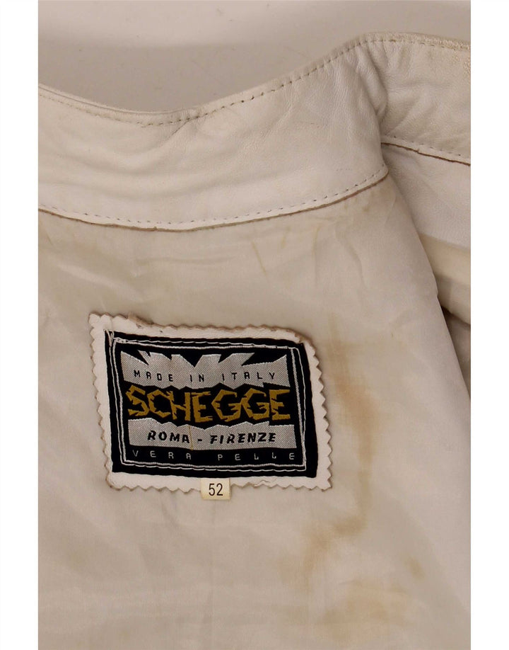 Schegge Womens Leather Racer Jacket IT 52 2XL White