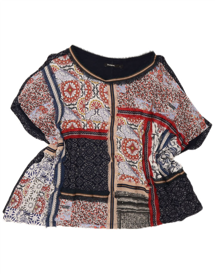 Desigual Womens Poncho Blouse Top UK 14 Large Navy Blue Patchwork Bohemian