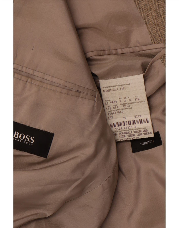 HUGO BOSS Mens Rossellini Blazer Jacket IT 52 XL Brown Herringbone