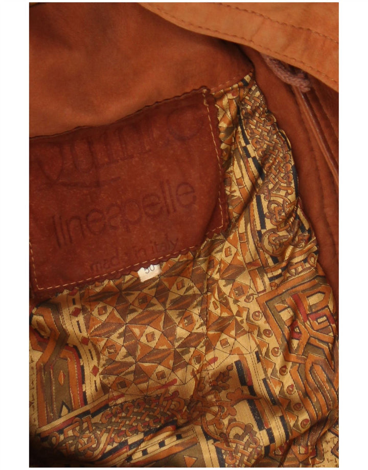Vintage Mens Hooded Suede Parka Jacket IT 50 Large Brown Leather