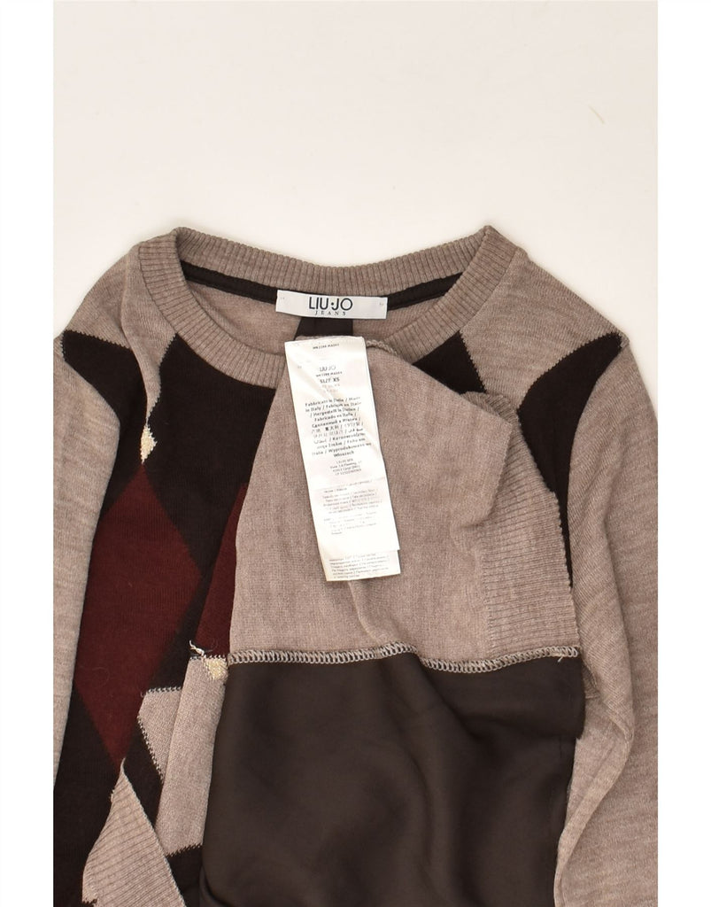 LIU JO Womens Crew Neck Jumper Sweater UK 6 XS Brown Argyle/Diamond | Vintage Liu Jo | Thrift | Second-Hand Liu Jo | Used Clothing | Messina Hembry 