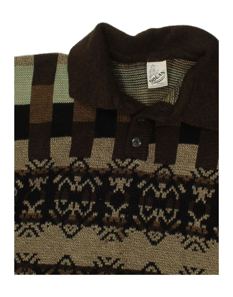 VINTAGE Mens Polo Neck Jumper Sweater Large Brown Fair Isle | Vintage Vintage | Thrift | Second-Hand Vintage | Used Clothing | Messina Hembry 