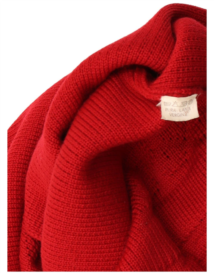 Vintage Womens Longline Cardigan Sweater UK 14 Medium Red Virgin Wool
