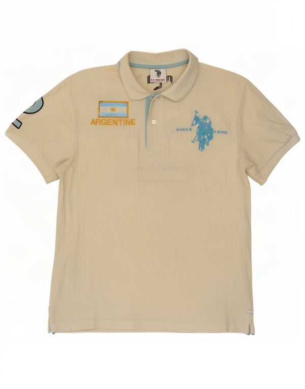 U.S. Polo Assn. Mens Graphic Polo Shirt Medium Off White Cotton