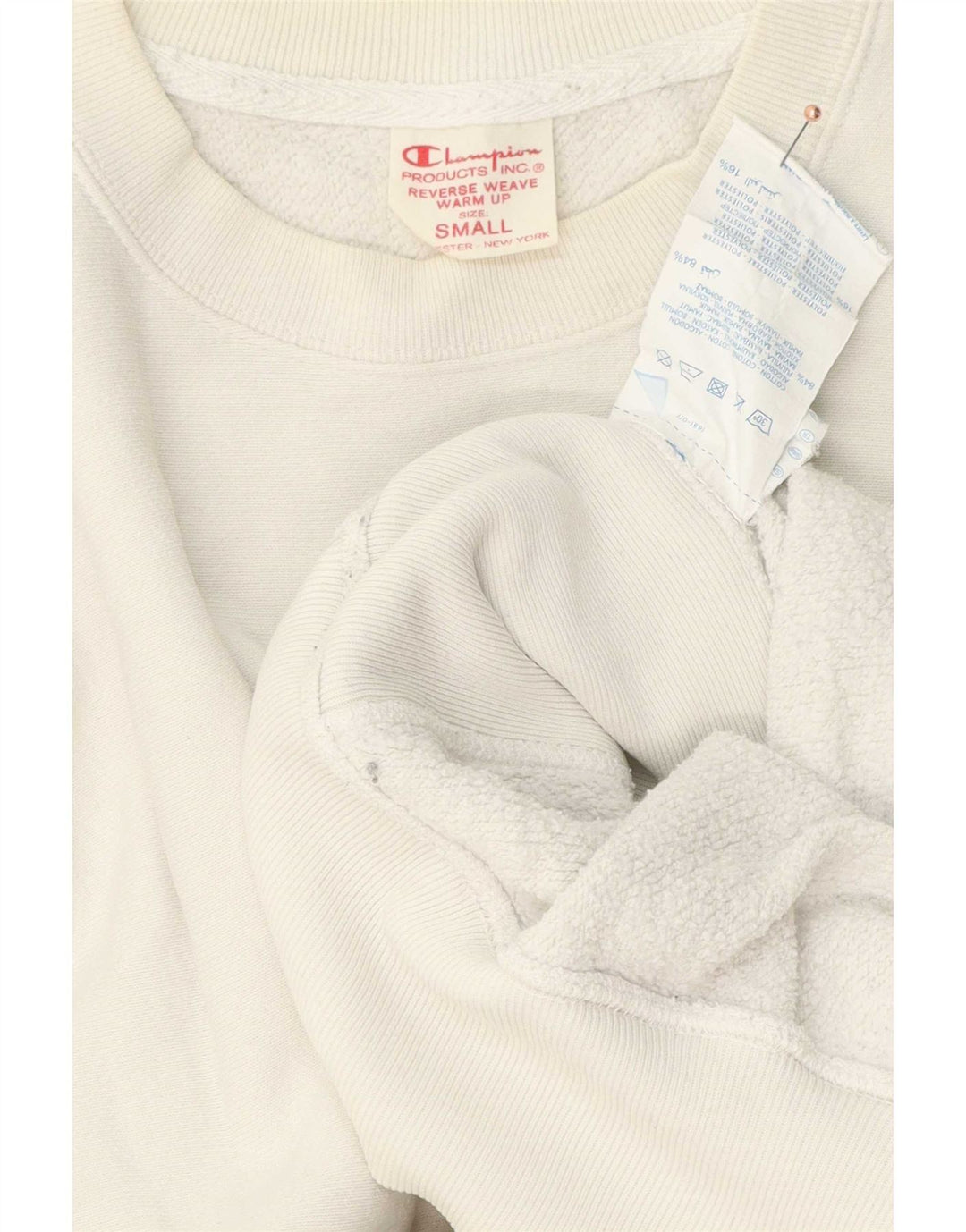 Champion Mens Reverse Weave Sweatshirt Jumper Small White Cotton