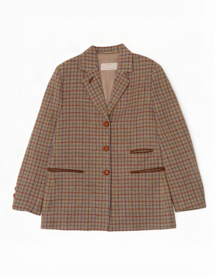 Bogner Womens 3 Button Blazer Jacket UK 14 Large Green Check