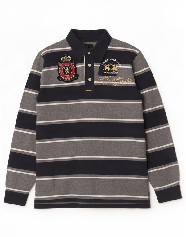 La Martina Boys Graphic Rugby Polo Shirt 13-14 Years Grey Striped