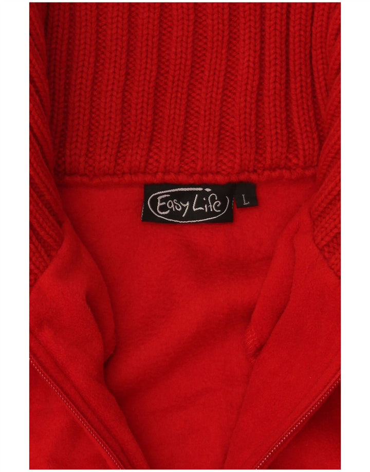 Vintage Womens Tracksuit Top Jacket UK 16 Large Red Fair Isle Polyester
