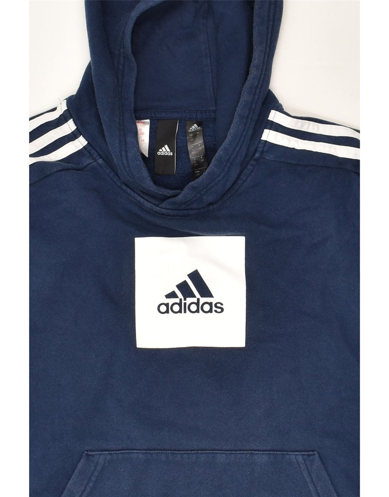 ADIDAS Boys Graphic Hoodie Jumper 13-14 Years Navy Blue Cotton | Vintage Adidas | Thrift | Second-Hand Adidas | Used Clothing | Messina Hembry 