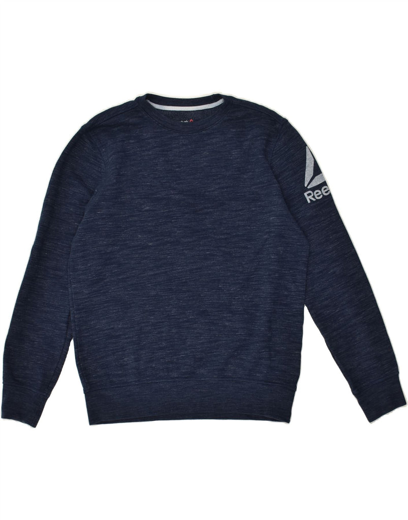 REEBOK Mens Sweatshirt Jumper Medium Navy Blue Pinstripe Cotton | Vintage Reebok | Thrift | Second-Hand Reebok | Used Clothing | Messina Hembry 