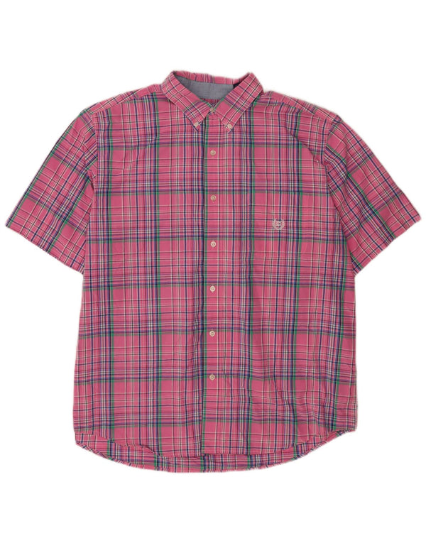 Chaps Mens Easy Care Short Sleeve Shirt XL Pink Check Cotton