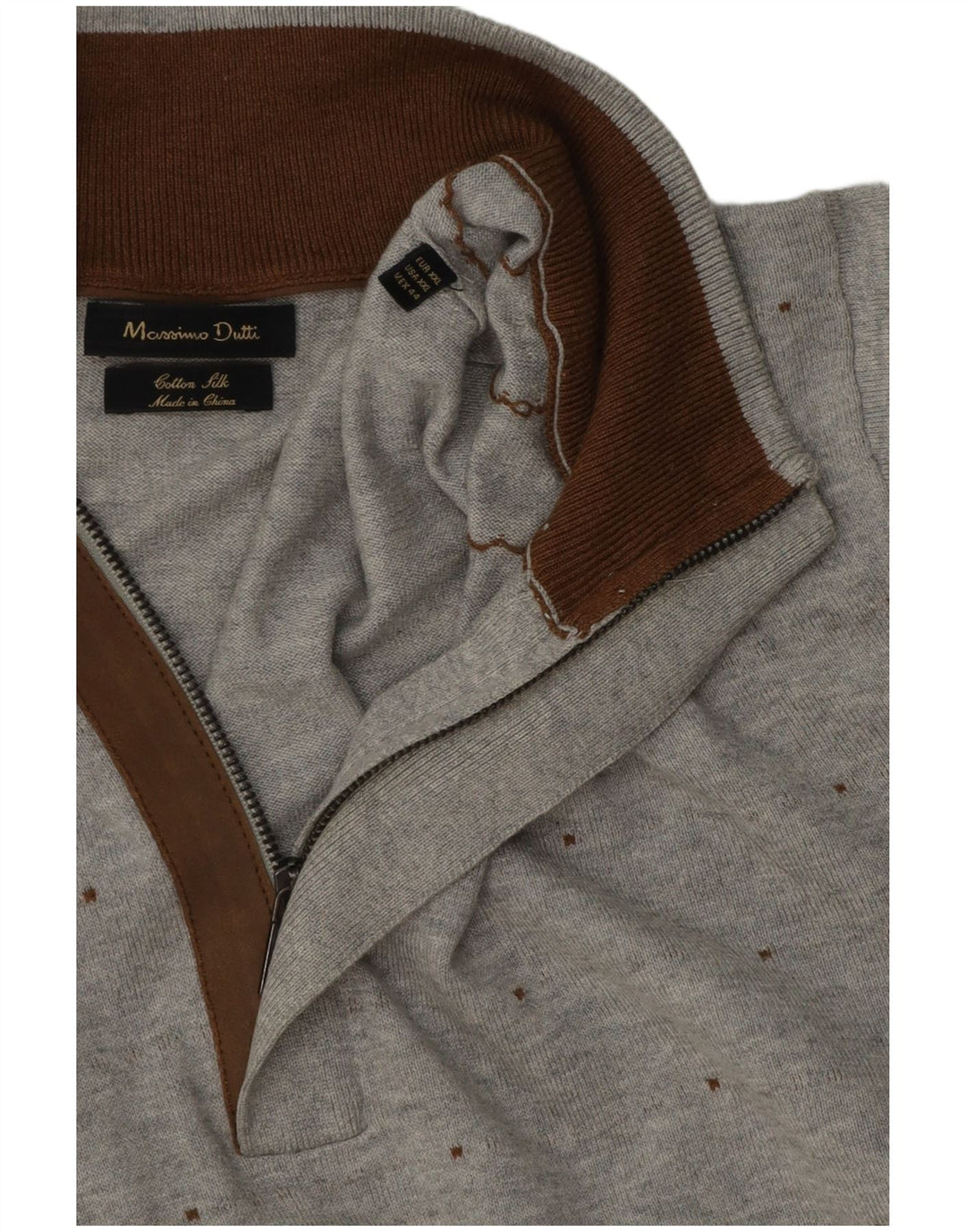 Massimo Dutti Mens Zip Neck Jumper Sweater 2XL Grey Spotted Cotton