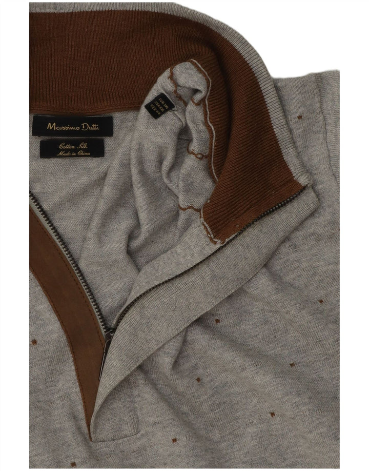 Massimo Dutti Mens Zip Neck Jumper Sweater 2XL Grey Spotted Cotton