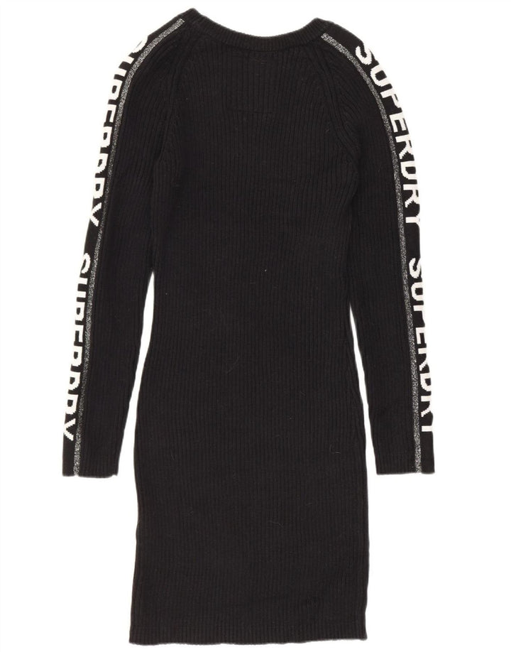 SUPERDRY Womens Graphic Jumper Dress UK 12 Medium Black Cotton