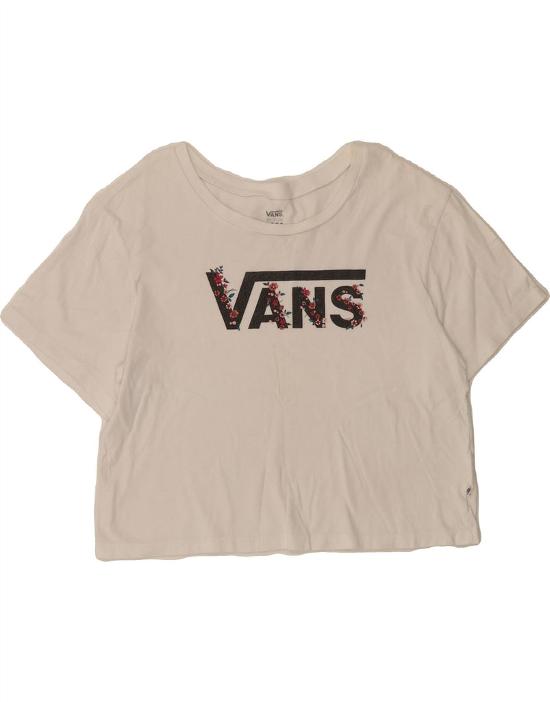 VANS Womens Crop Graphic T-Shirt Top UK 14 Medium White Cotton Vintage Vans and Second-Hand Vans from Messina Hembry 