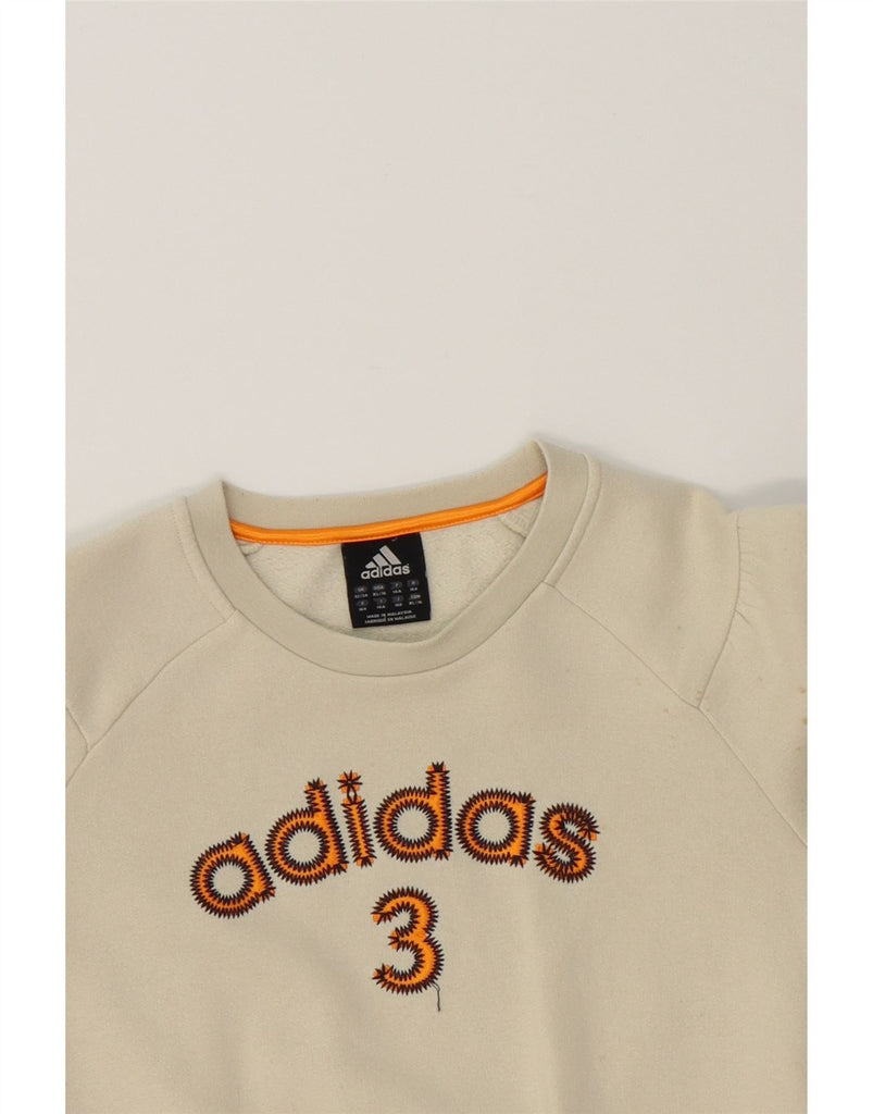 ADIDAS Girls Graphic Sweatshirt Jumper 13-14 Years Off White Cotton Vintage Adidas and Second-Hand Adidas from Messina Hembry 