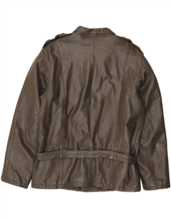 Vintage Mens Military Leather Jacket IT 52 XL Grey