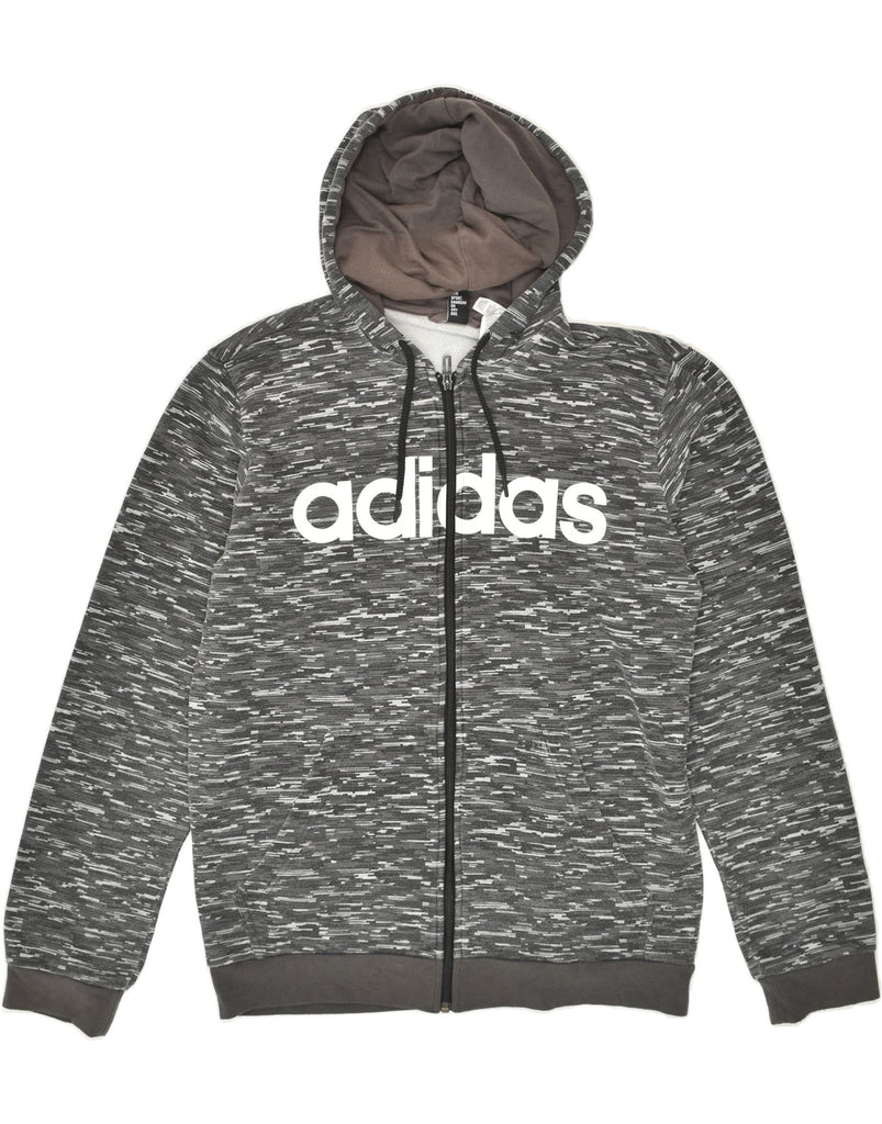 ADIDAS Mens Graphic Zip Hoodie Sweater Large Grey Pinstripe Cotton | Vintage Adidas | Thrift | Second-Hand Adidas | Used Clothing | Messina Hembry 