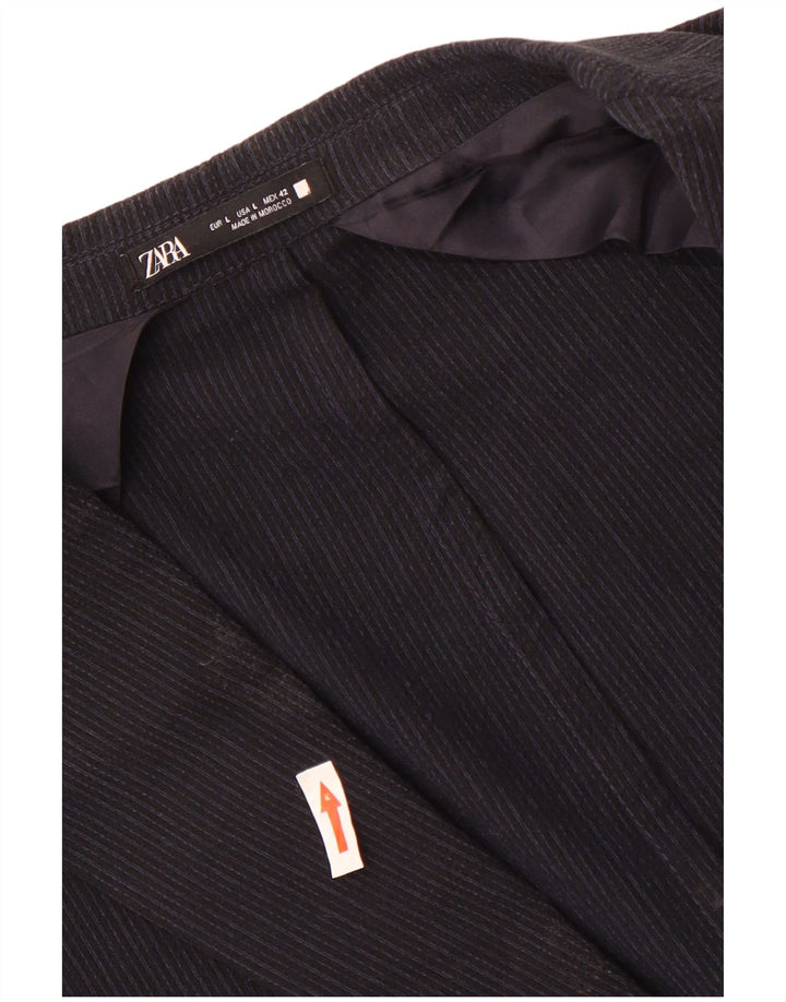 Zara Mens 2 Button Blazer Jacket UK 40 Large Navy Blue Pinstripe