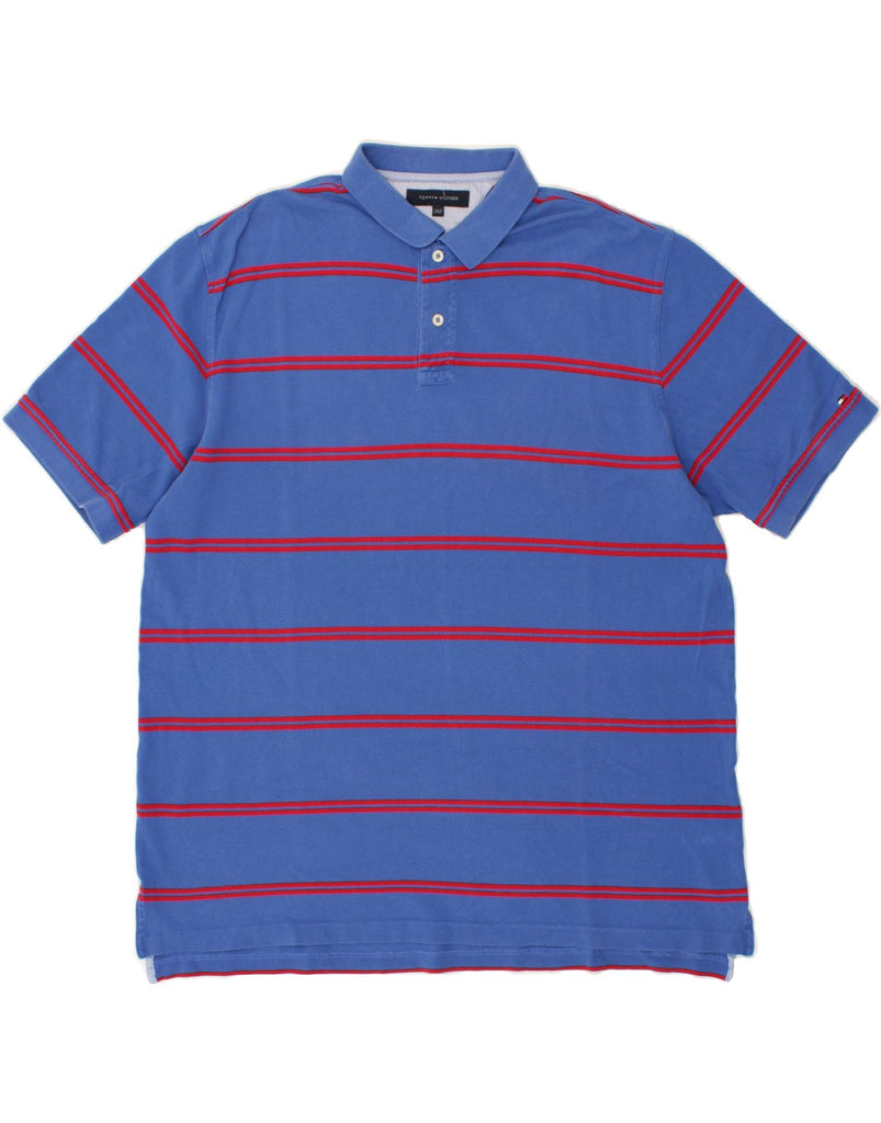 TOMMY HILFIGER Mens Polo Shirt 2XL Blue Striped Cotton | Vintage Tommy Hilfiger | Thrift | Second-Hand Tommy Hilfiger | Used Clothing | Messina Hembry 