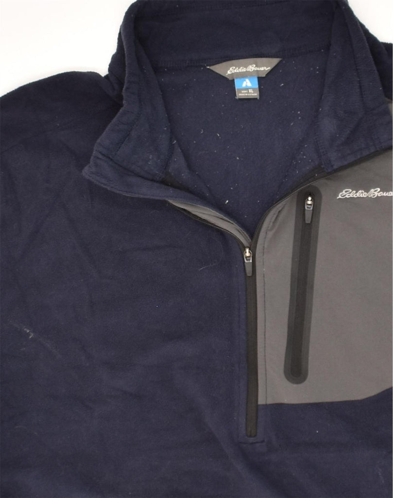 EDDIE BAUER Mens Zip Neck Fleece Jumper XL Navy Blue Polyester | Vintage Eddie Bauer | Thrift | Second-Hand Eddie Bauer | Used Clothing | Messina Hembry 