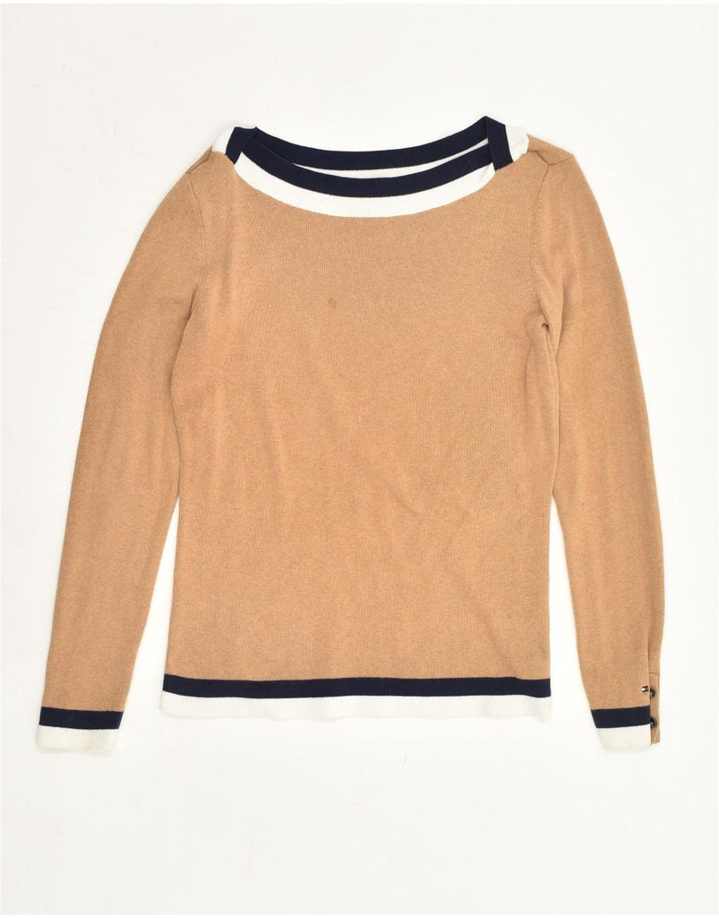 TOMMY HILFIGER Womens Boat Neck Jumper Sweater UK 10 Small Brown Cotton | Vintage Tommy Hilfiger | Thrift | Second-Hand Tommy Hilfiger | Used Clothing | Messina Hembry 