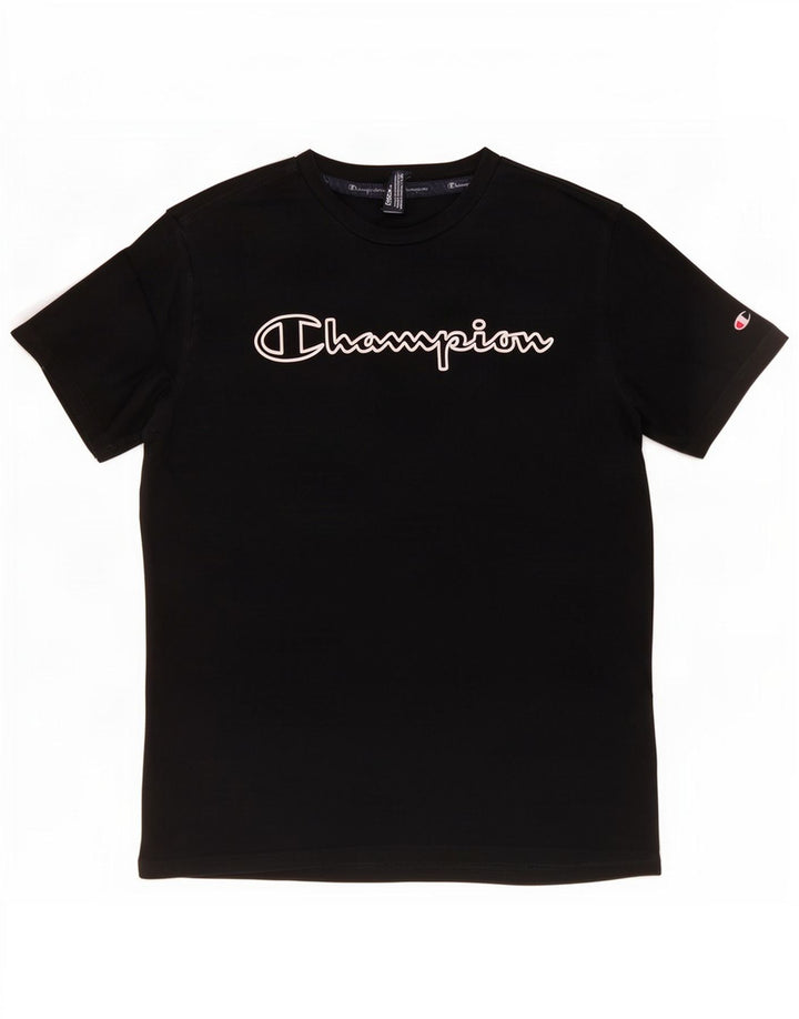 Champion Mens Graphic T-Shirt Top Medium Black Cotton