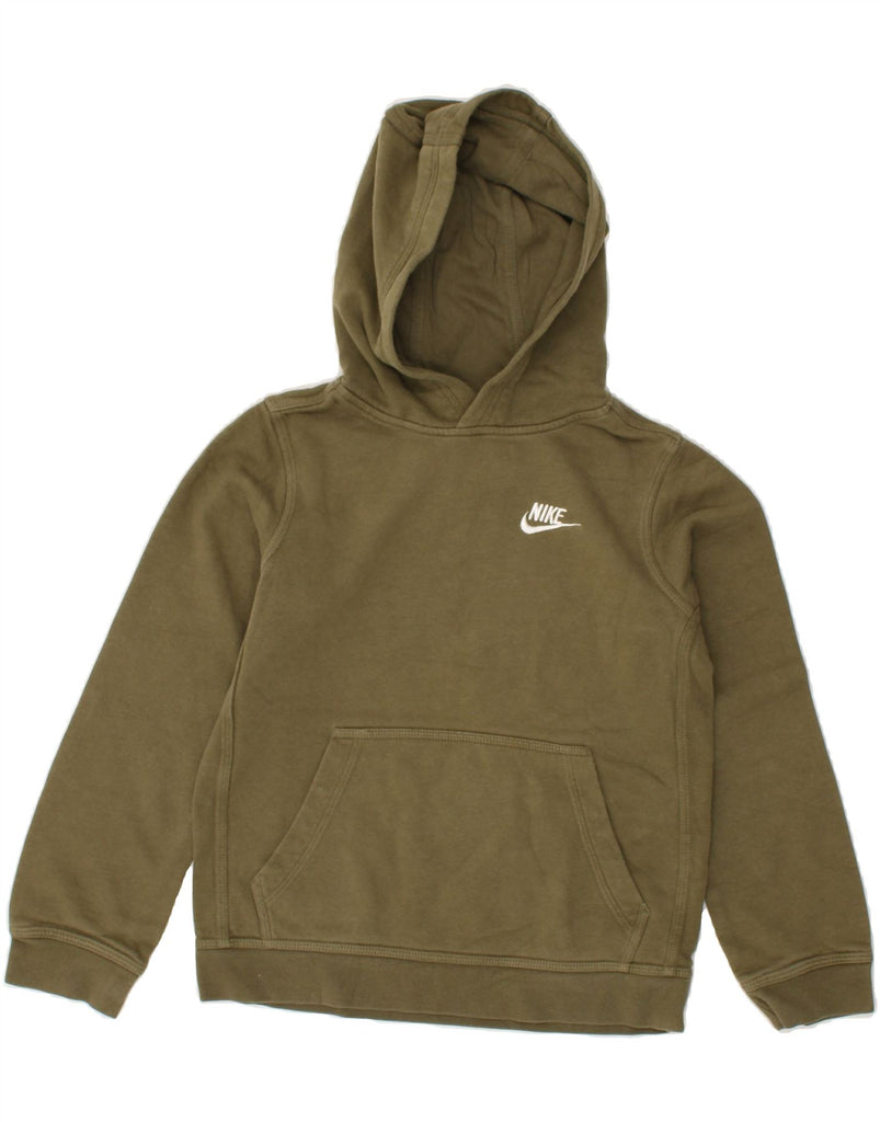 NIKE Boys Hoodie Jumper 10-11 Years Medium Khaki Cotton | Vintage Nike | Thrift | Second-Hand Nike | Used Clothing | Messina Hembry 