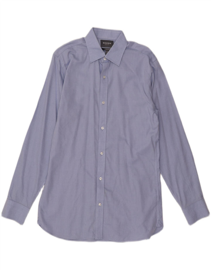 BONOBOS Mens Tailored Slim Fit Shirt Size 16 Large Blue Cotton