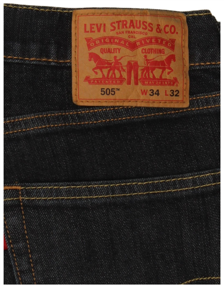 Levi's Mens 505 Straight Jeans W34 L32 Navy Blue Cotton