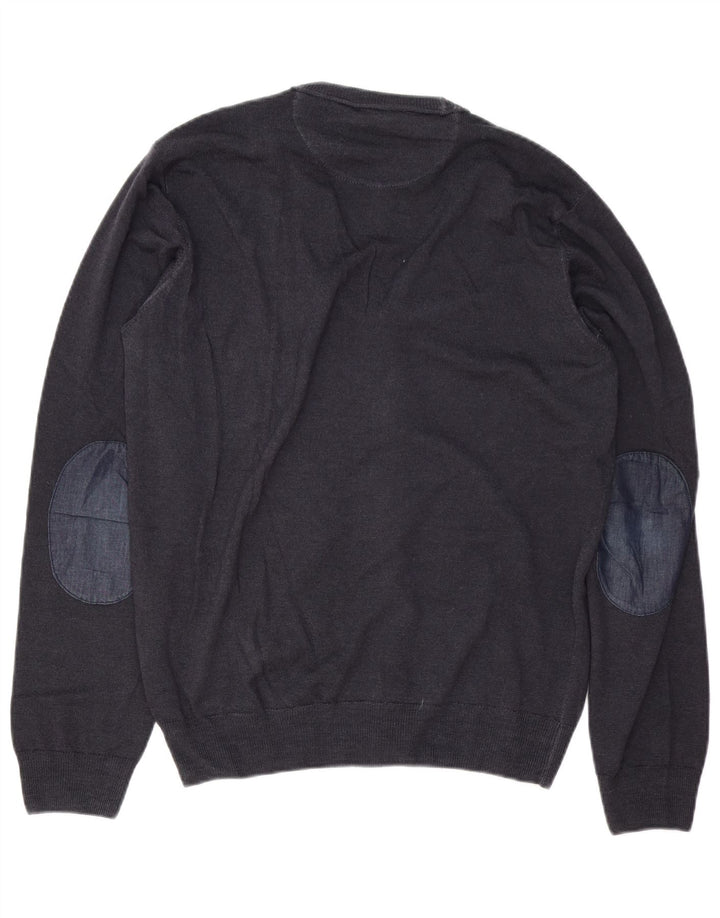 Trussardi Jeans Mens Cardigan Sweater Medium Navy Blue Wool