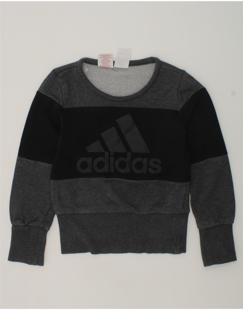 ADIDAS Boys Graphic Sweatshirt Jumper 7-8 Years Grey Colourblock Cotton | Vintage Adidas | Thrift | Second-Hand Adidas | Used Clothing | Messina Hembry 