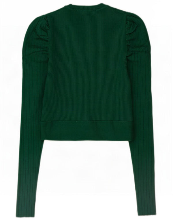 Zara Womens Crop Top Long Sleeve UK 8 Small Green Viscose