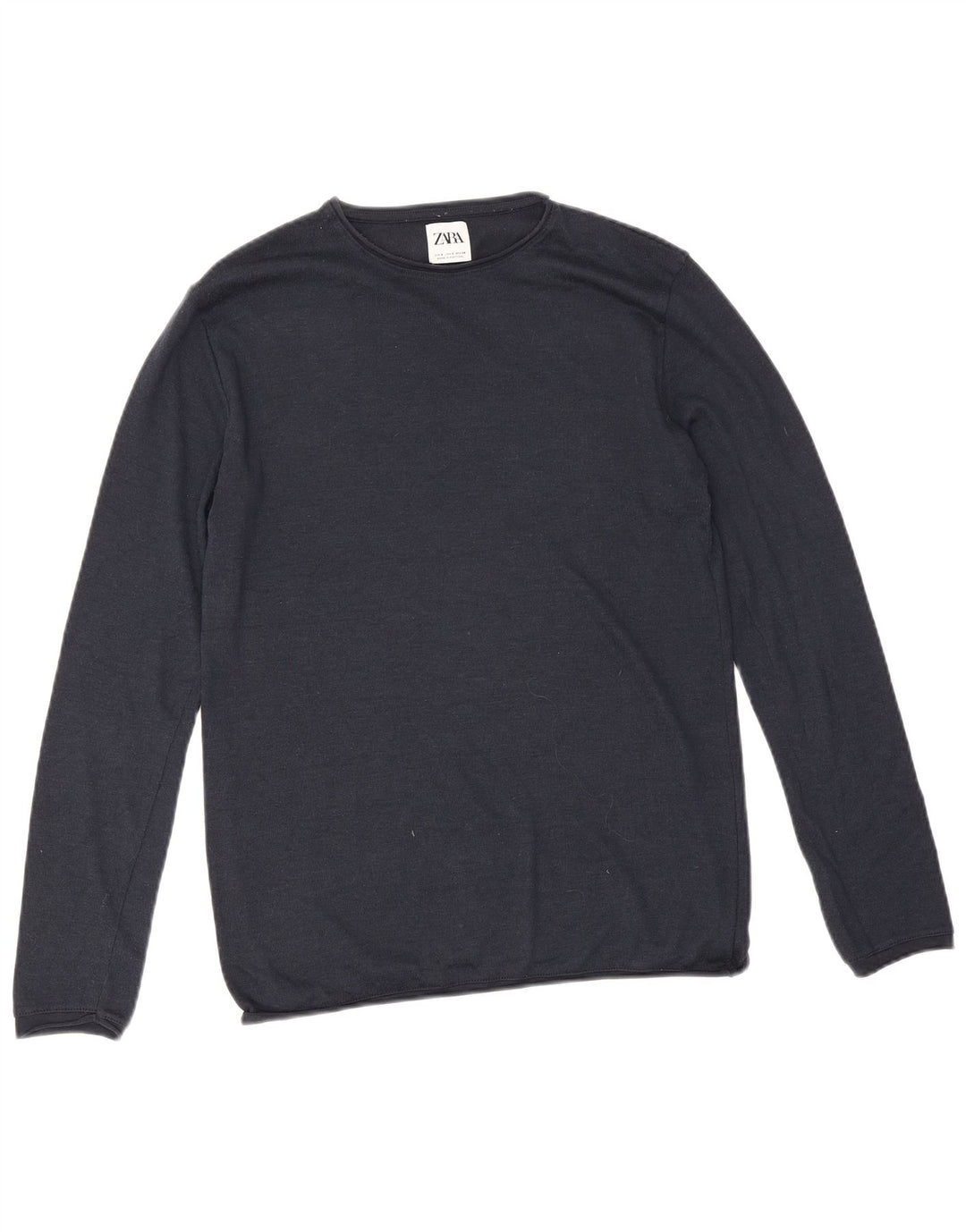 Zara Mens Crew Neck Jumper Sweater Small Navy Blue Cotton