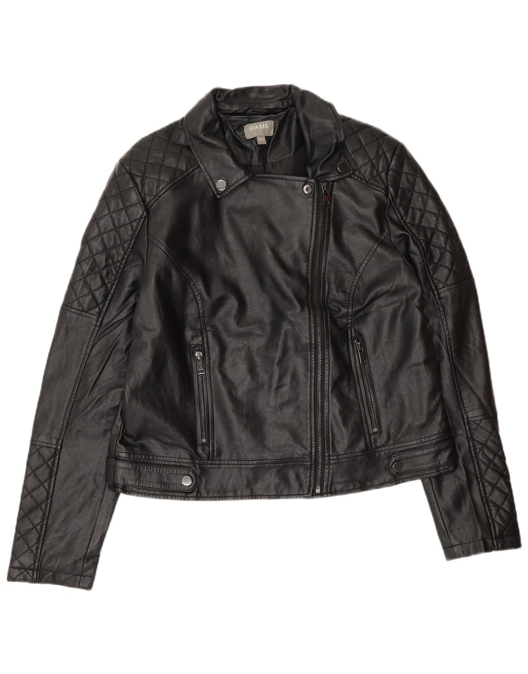 Oasis Womens Faux Leather Biker Jacket UK 16 Large Black Polyethylene