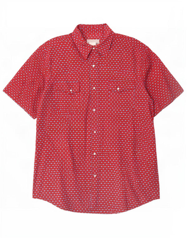 Wrangler Mens Short Sleeve Shirt Large Red Geometric Cotton