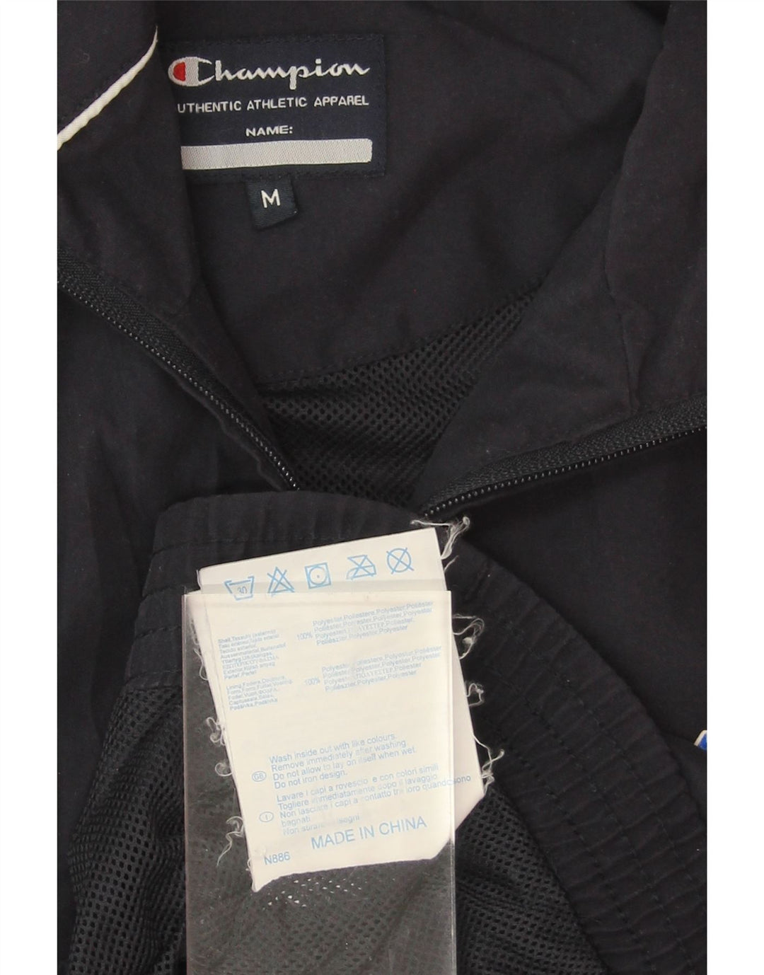 CHAMPION Mens Graphic Tracksuit Top Jacket Medium Navy Blue Polyester Vintage Champion and Second-Hand Champion from Messina Hembry 