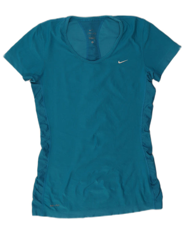 Nike Womens Dri Fit T-Shirt Top UK 10 Small Blue Polyester