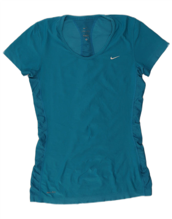 Nike Womens Dri Fit T-Shirt Top UK 10 Small Blue Polyester